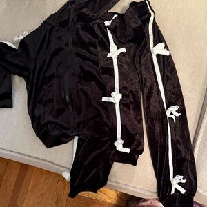 Black Velour Tracksuit with White Accents